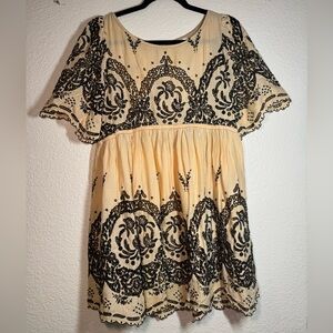 Floreat Cream and Black Embroidered Dress